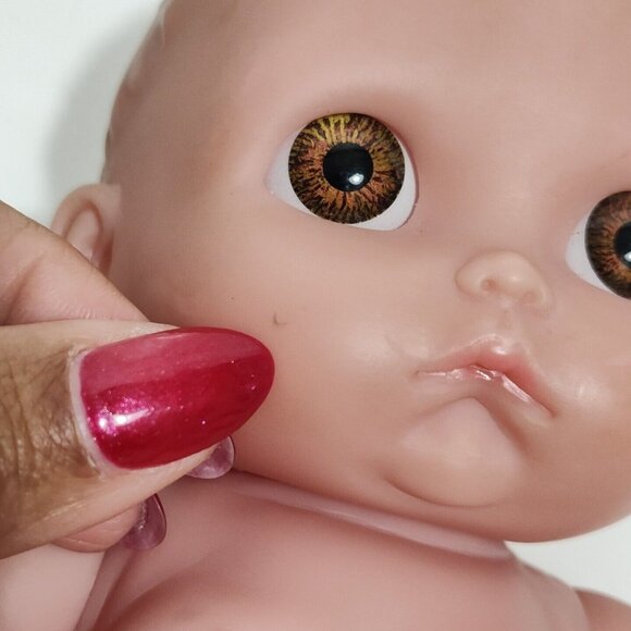 Berenguer Lil Cutie Doll Brown Eyes Pink Bow Posable Vinyl Girl 9" 2014 FLAWS - Picture 5 of 7